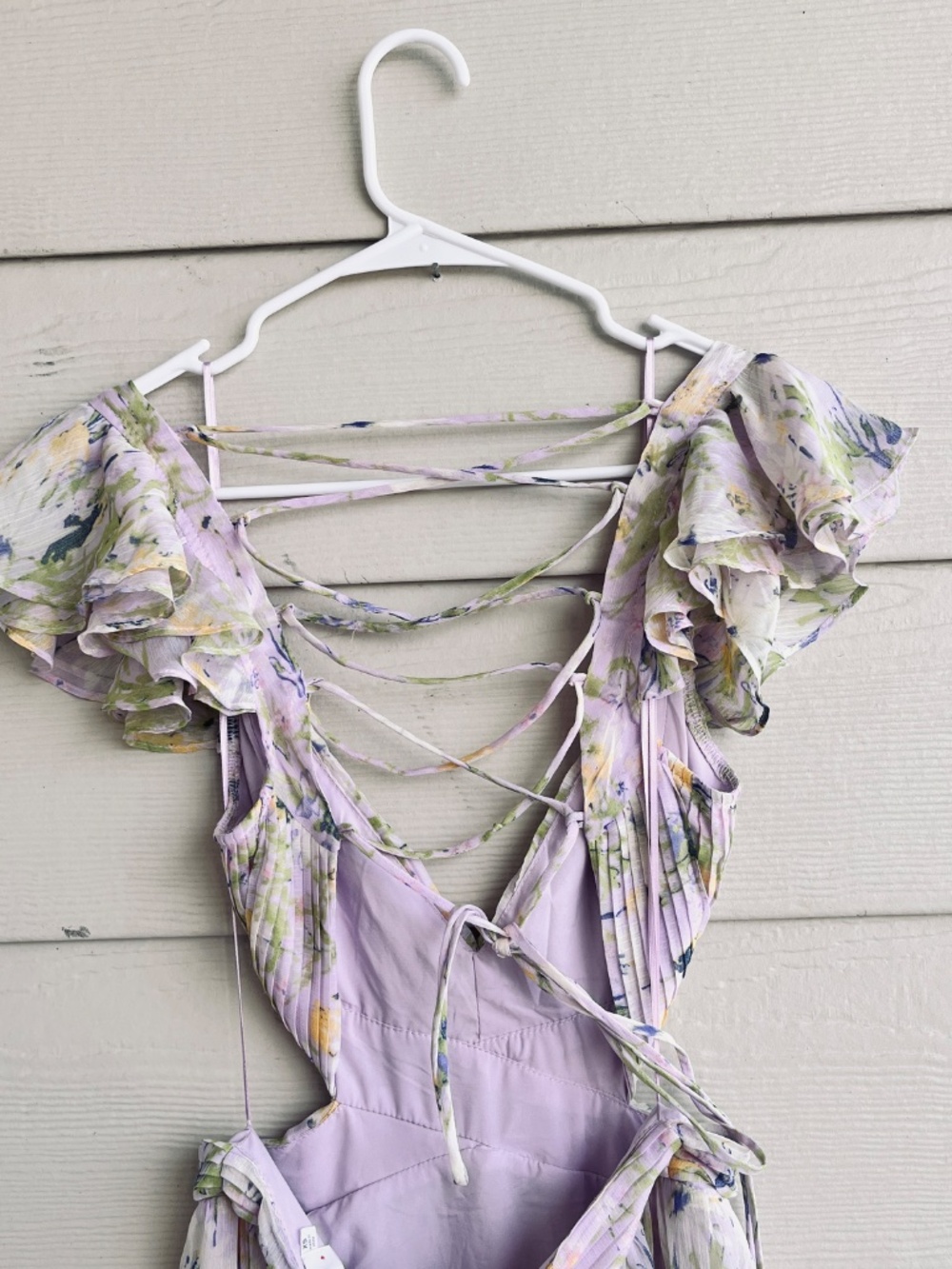 Astr The Label Primrose Maxi Dress - Lavender Aqua Floral Lace-Up-Back Size XS - Picture 15 of 15